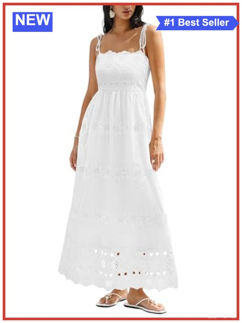 Cotton Eyelet Boho Maxi Dress Spaghetti Strap Smocked Back